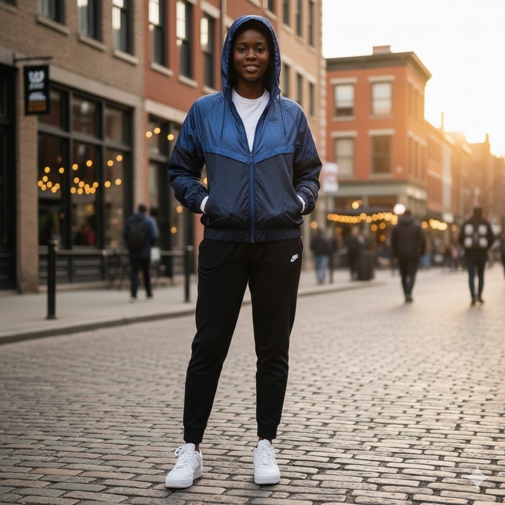 Nike Windrunner Windbreaker Jacket Medium Blue Navy Colorblock Hooded Mesh Lined